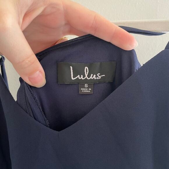 Lulus Spaghetti Strap Chiffon A-Line Maxi Formal Dress Navy Size Small 0625A - Picture 11 of 16